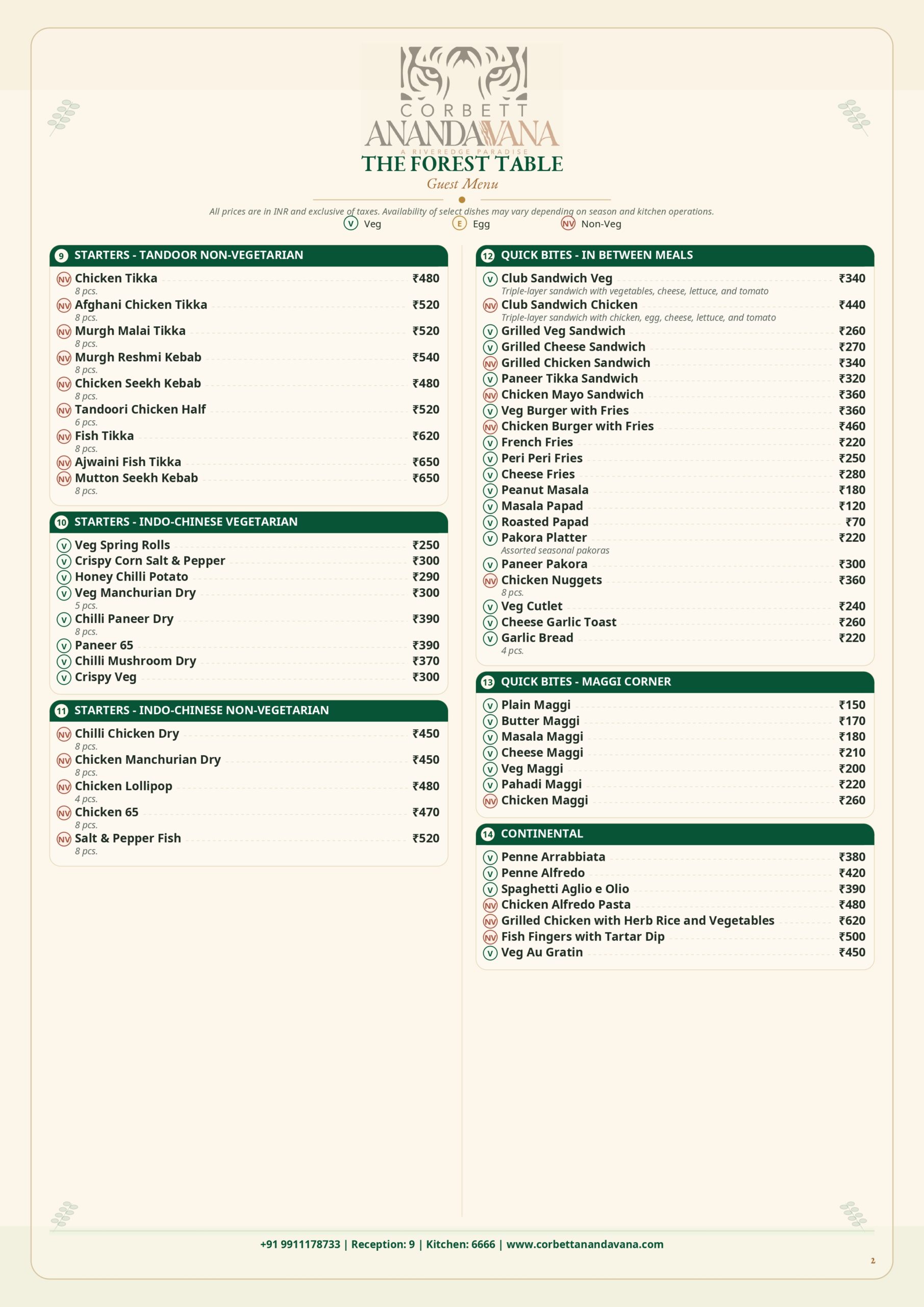 Corbett Anandavana Menu | Page 2