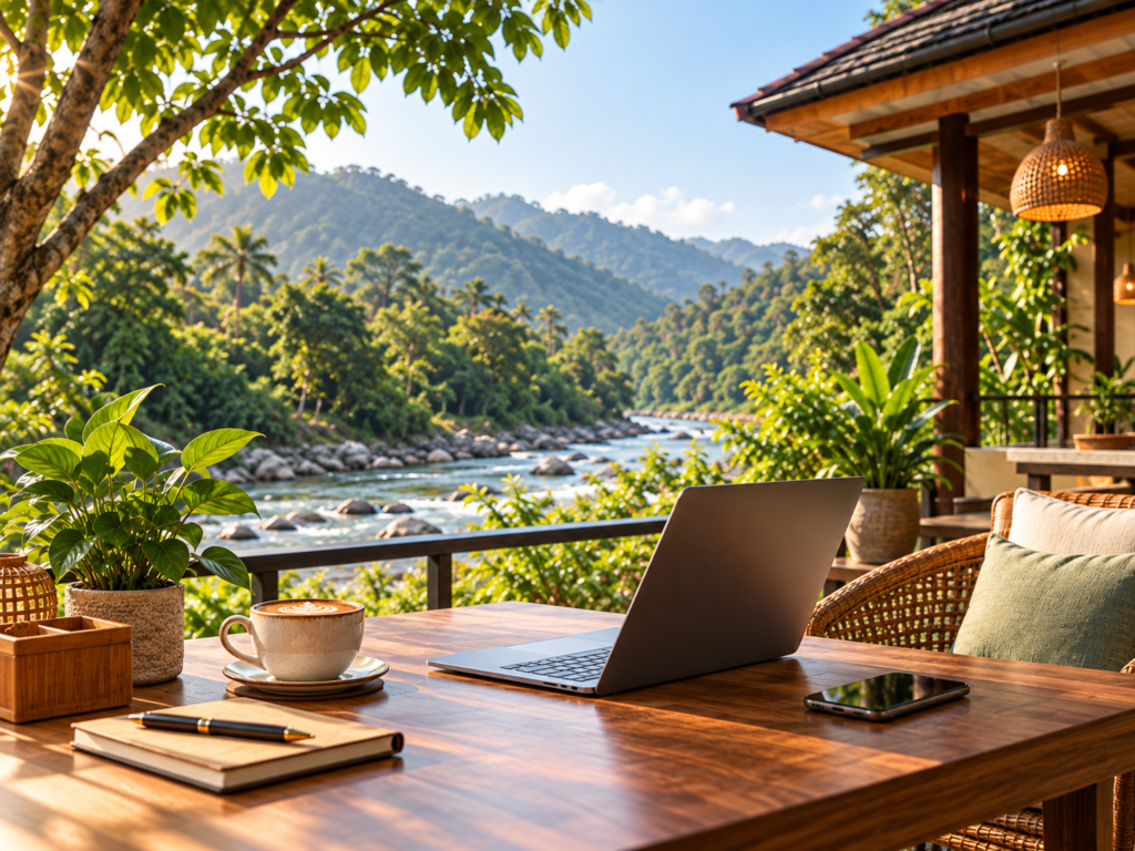 Work and relax with Wi-Fi at Anandavana riverside resort